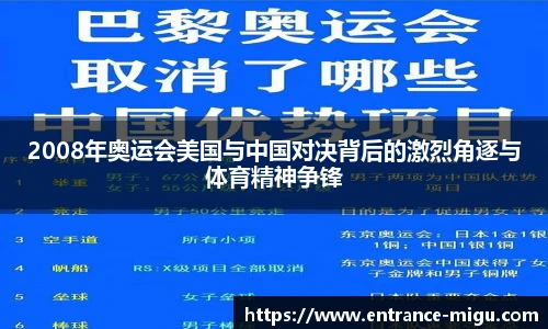 2008年奥运会美国与中国对决背后的激烈角逐与体育精神争锋